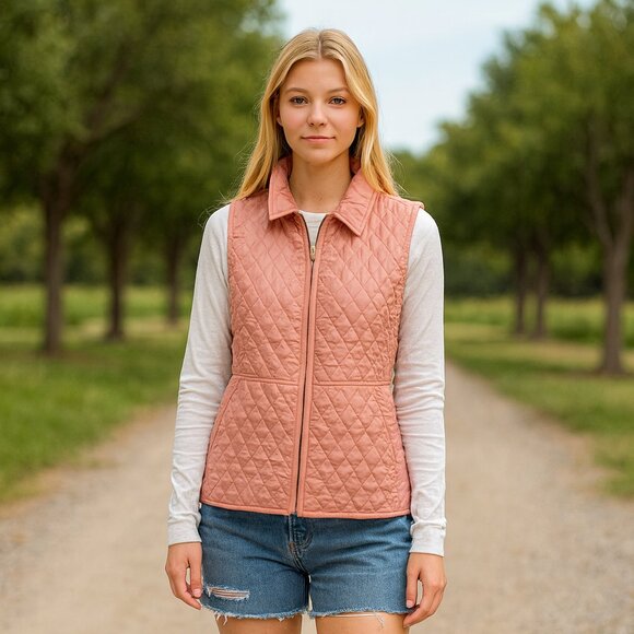 2 for $30 Peck & Peck Weekend Women's Size Large Pink Quilted Light Weight Vest - Picture 1 of 8